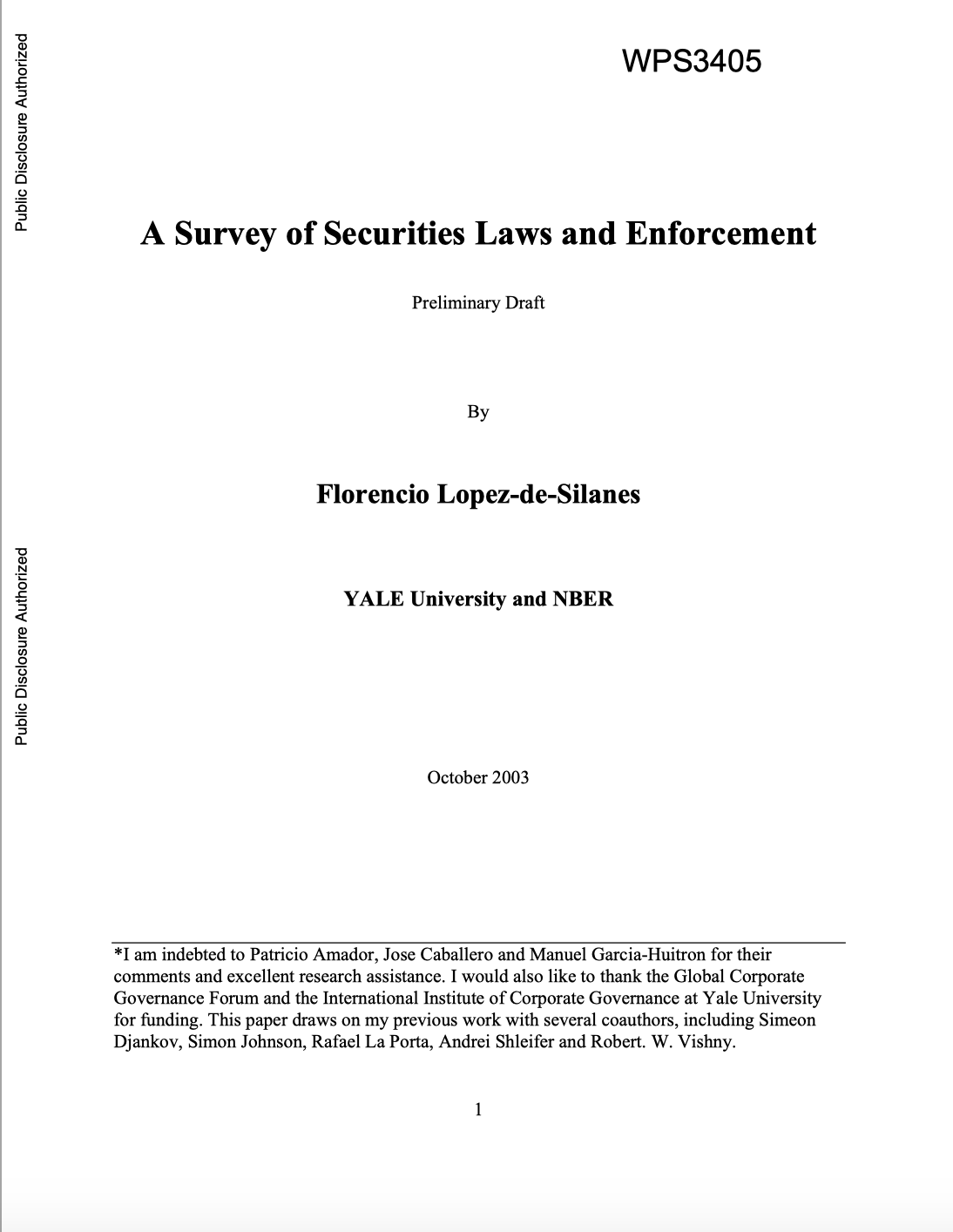 A Survey Of Securities Laws And Enforcement